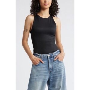 BP. Nordstrom Butter Tank Black Ribbed Sleeveless Bodysuit Women's Size S NWT